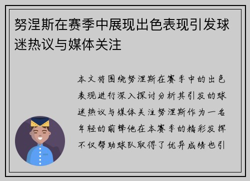 努涅斯在赛季中展现出色表现引发球迷热议与媒体关注