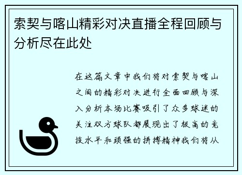 索契与喀山精彩对决直播全程回顾与分析尽在此处