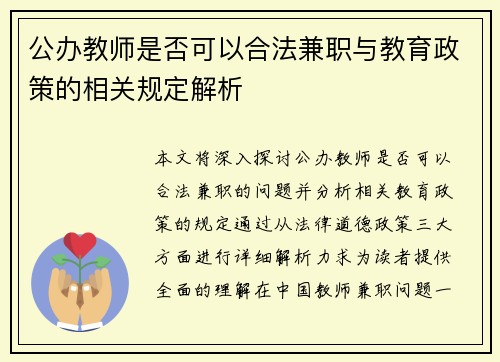 公办教师是否可以合法兼职与教育政策的相关规定解析